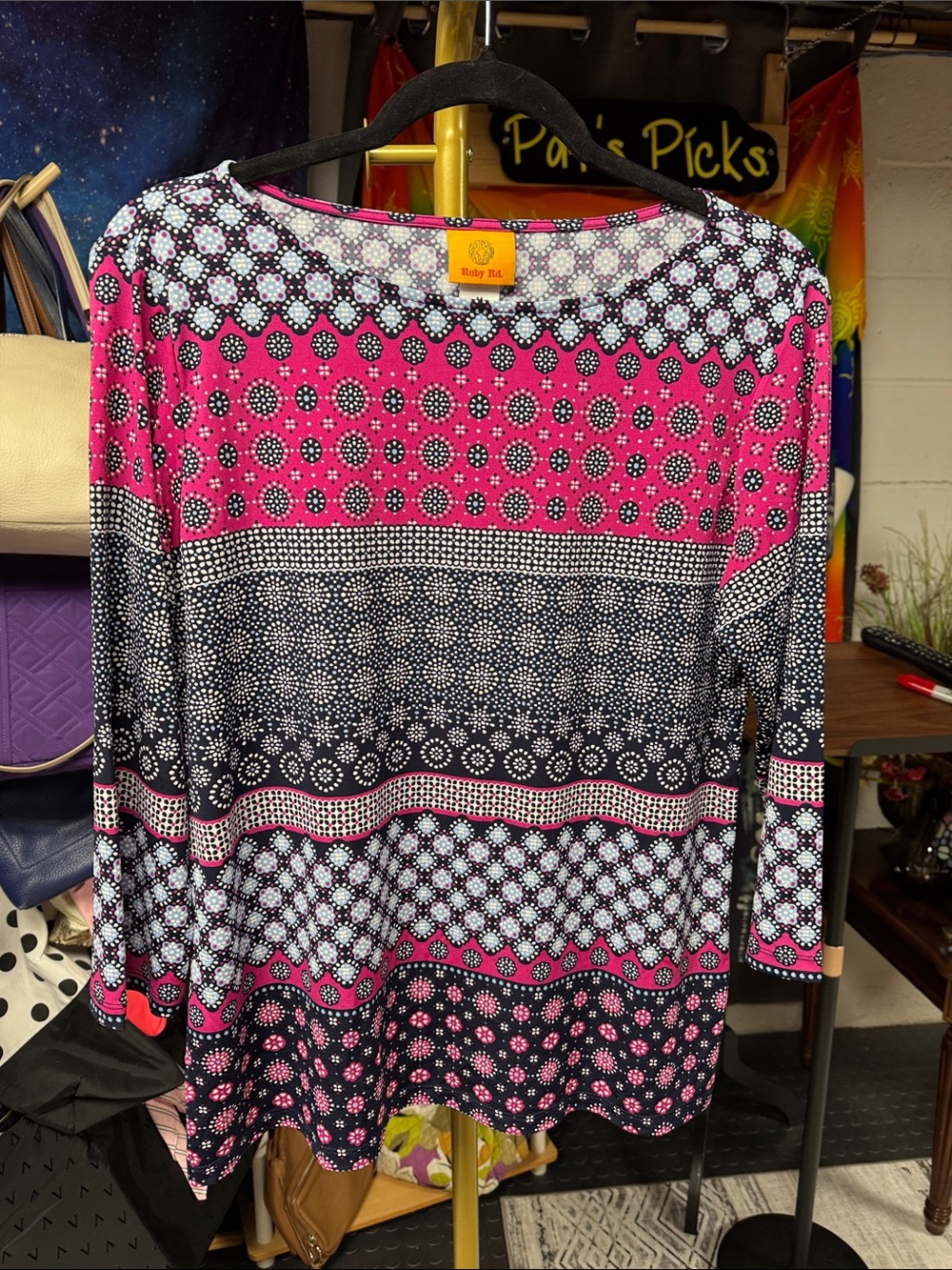Ruby Rd. Pink Navy Geometric Print Tunic